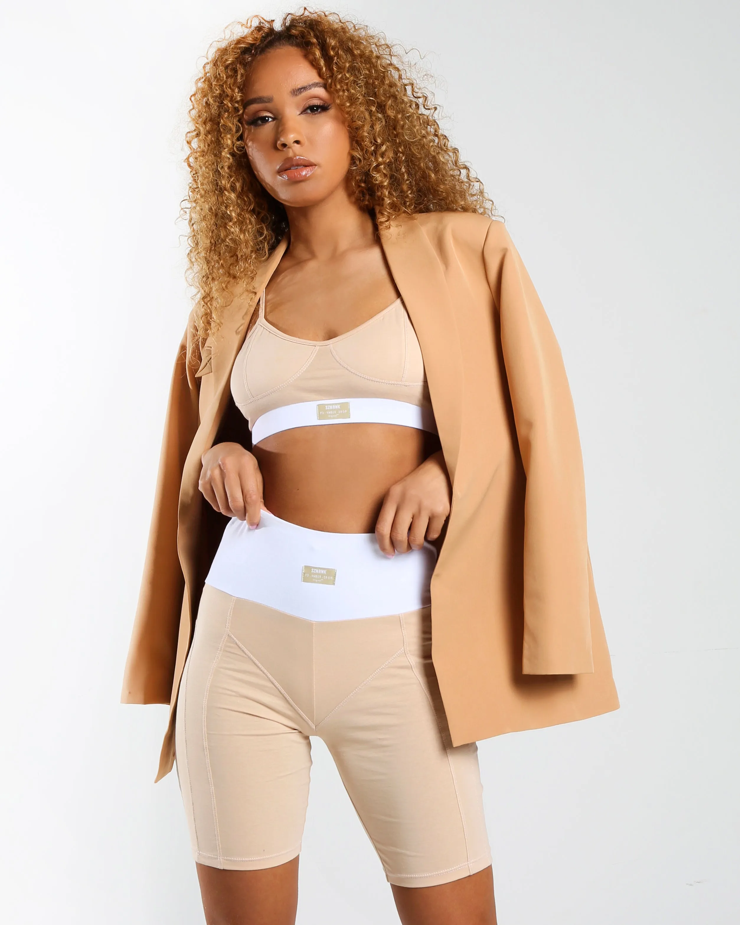 Amber x Public Desire High Waist Seam Detail Cycling Beige Short