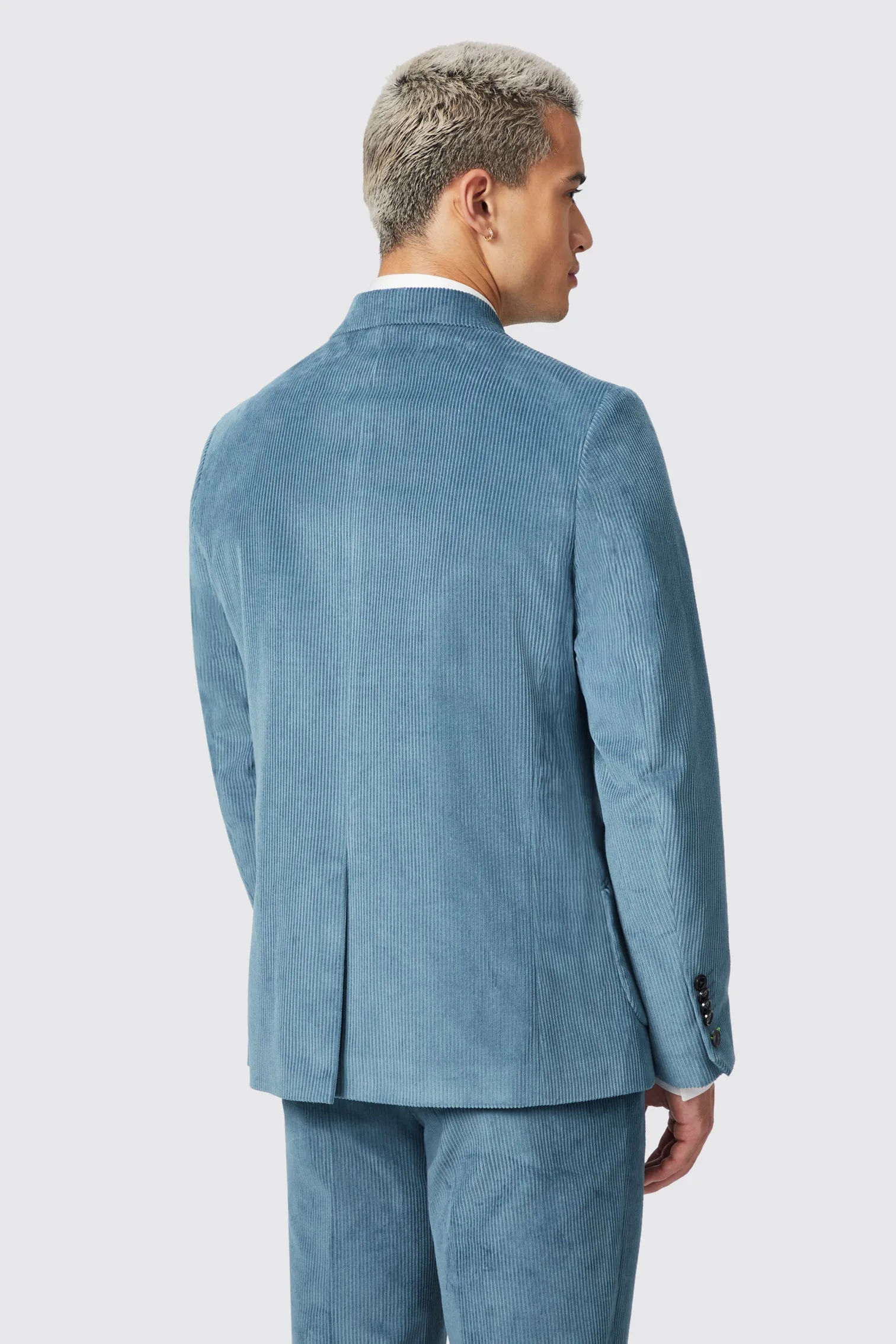 Aston Slim Fit Blue Corduroy Double Breasted Jacket