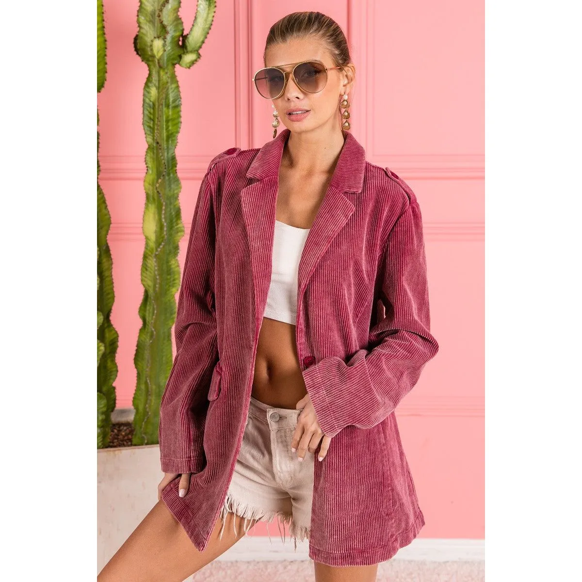 Azalea Burgundy Corduroy Blazer