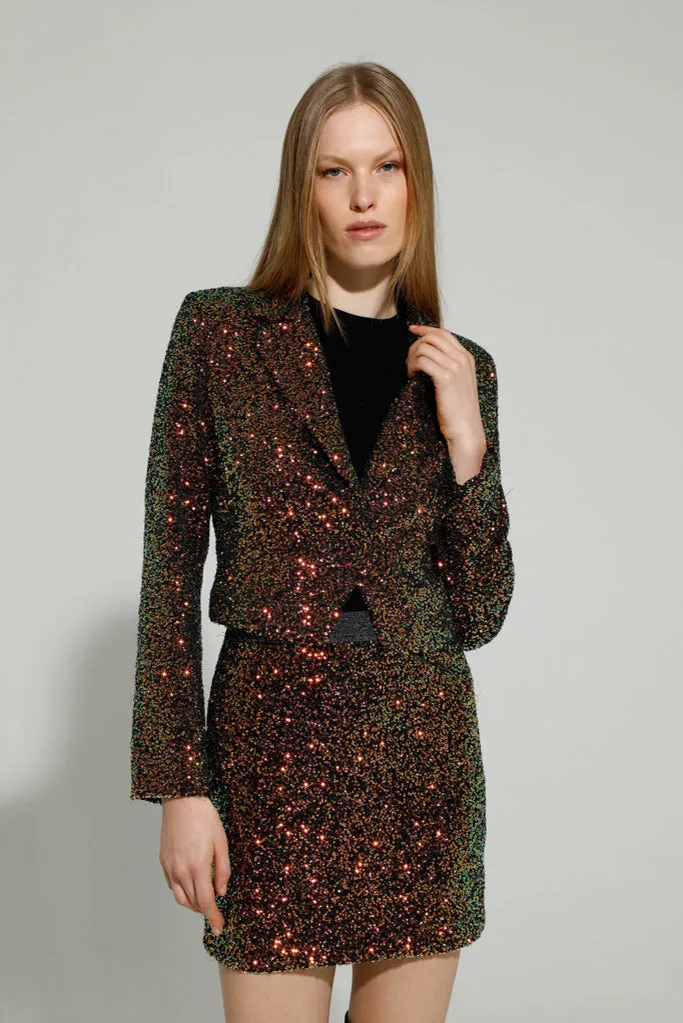 BJORN SEQUIN CROPPED JACKET (EMERALD/BRONZE)