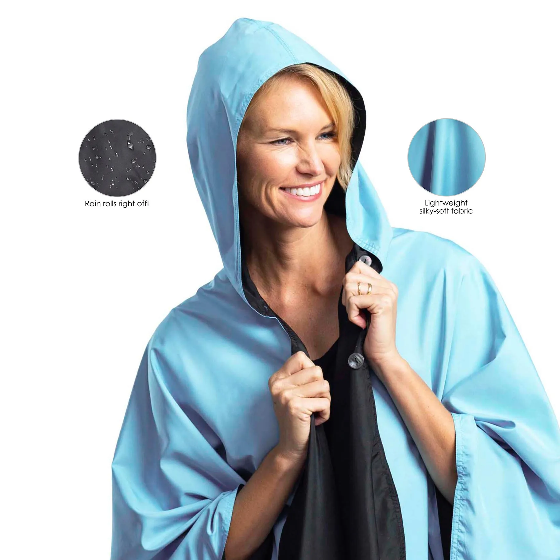 Black & Sky Blue Womens Reversible Rain Cape