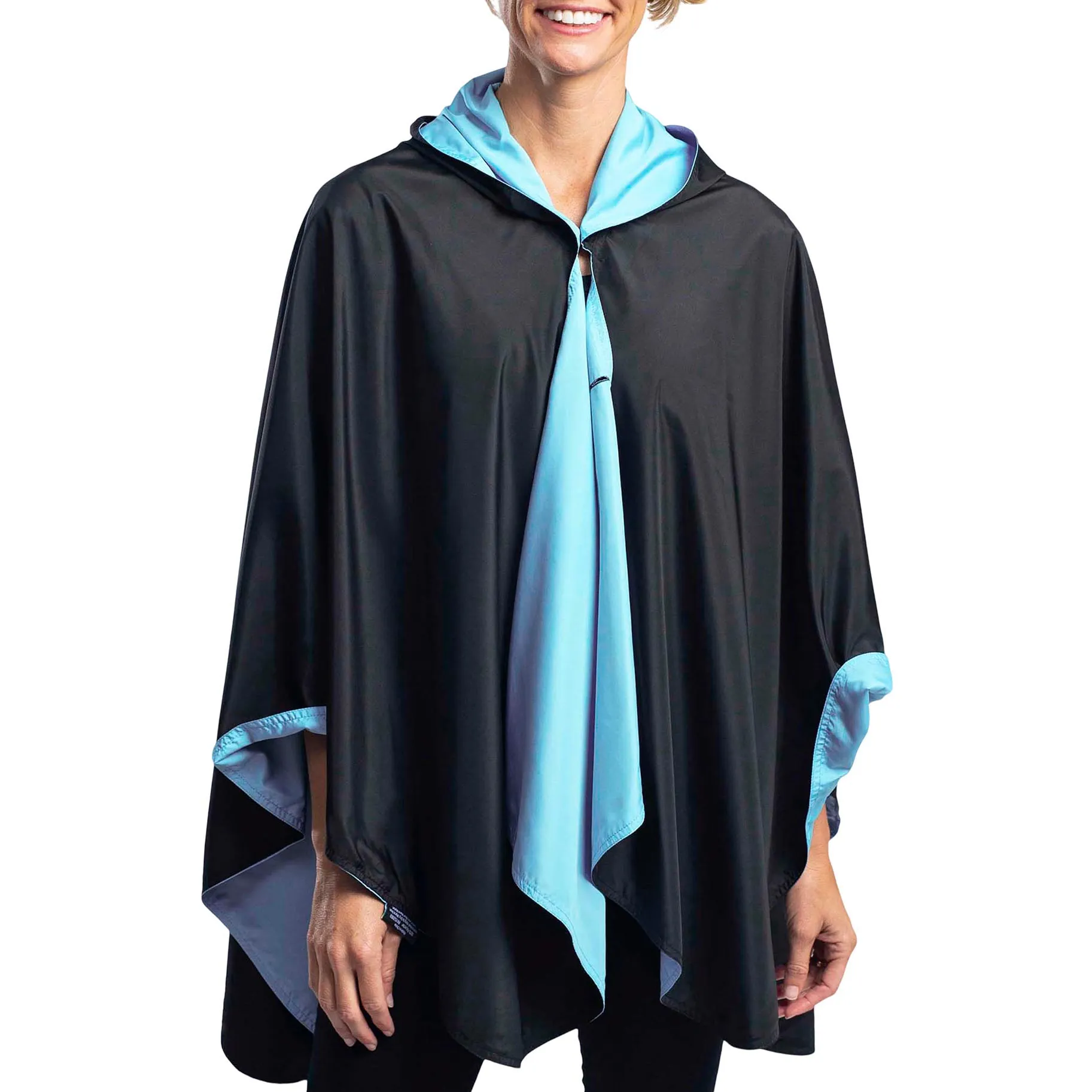 Black & Sky Blue Womens Reversible Rain Cape