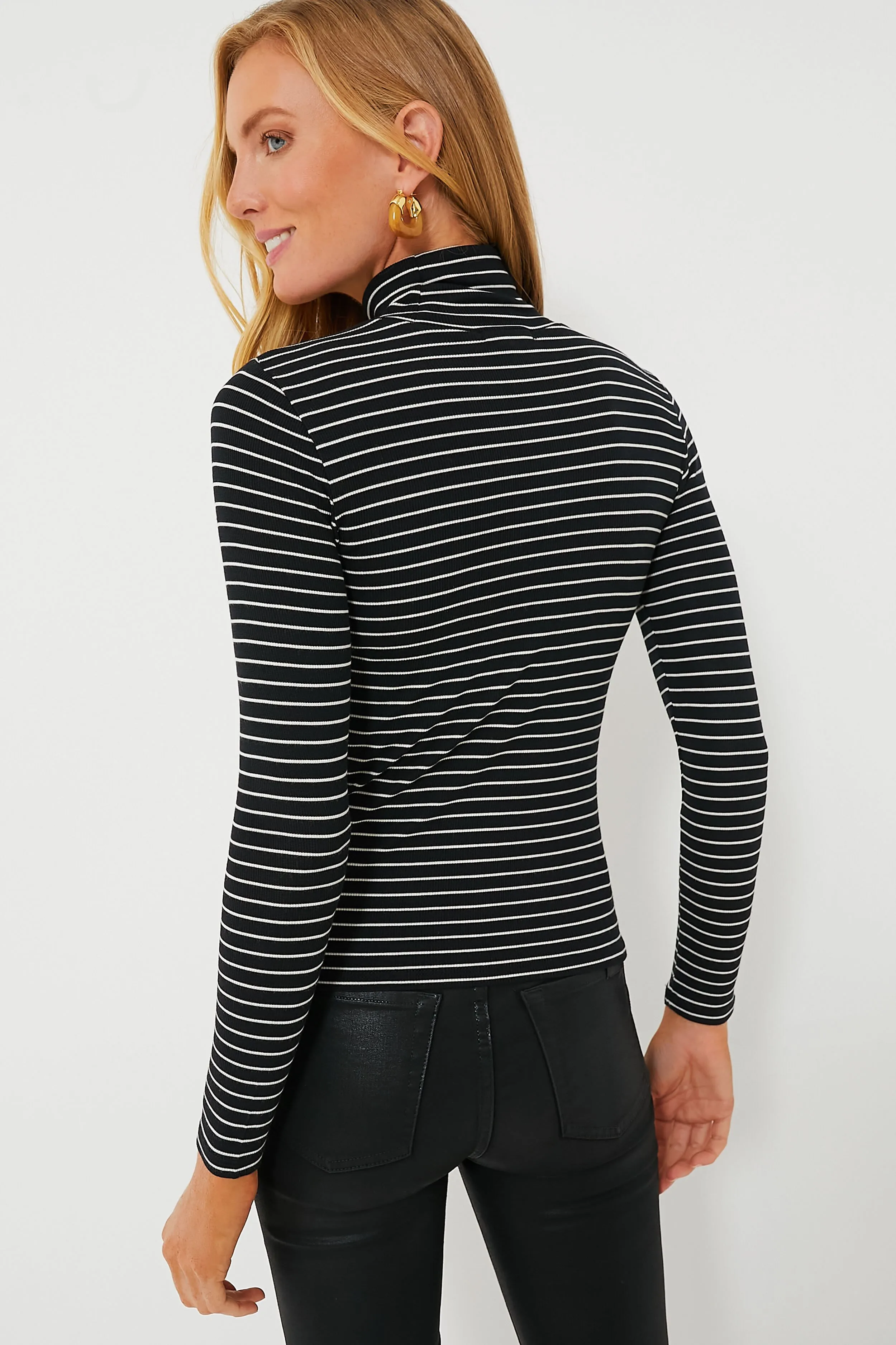 Black and White Stripe Lexi Rib Turtleneck