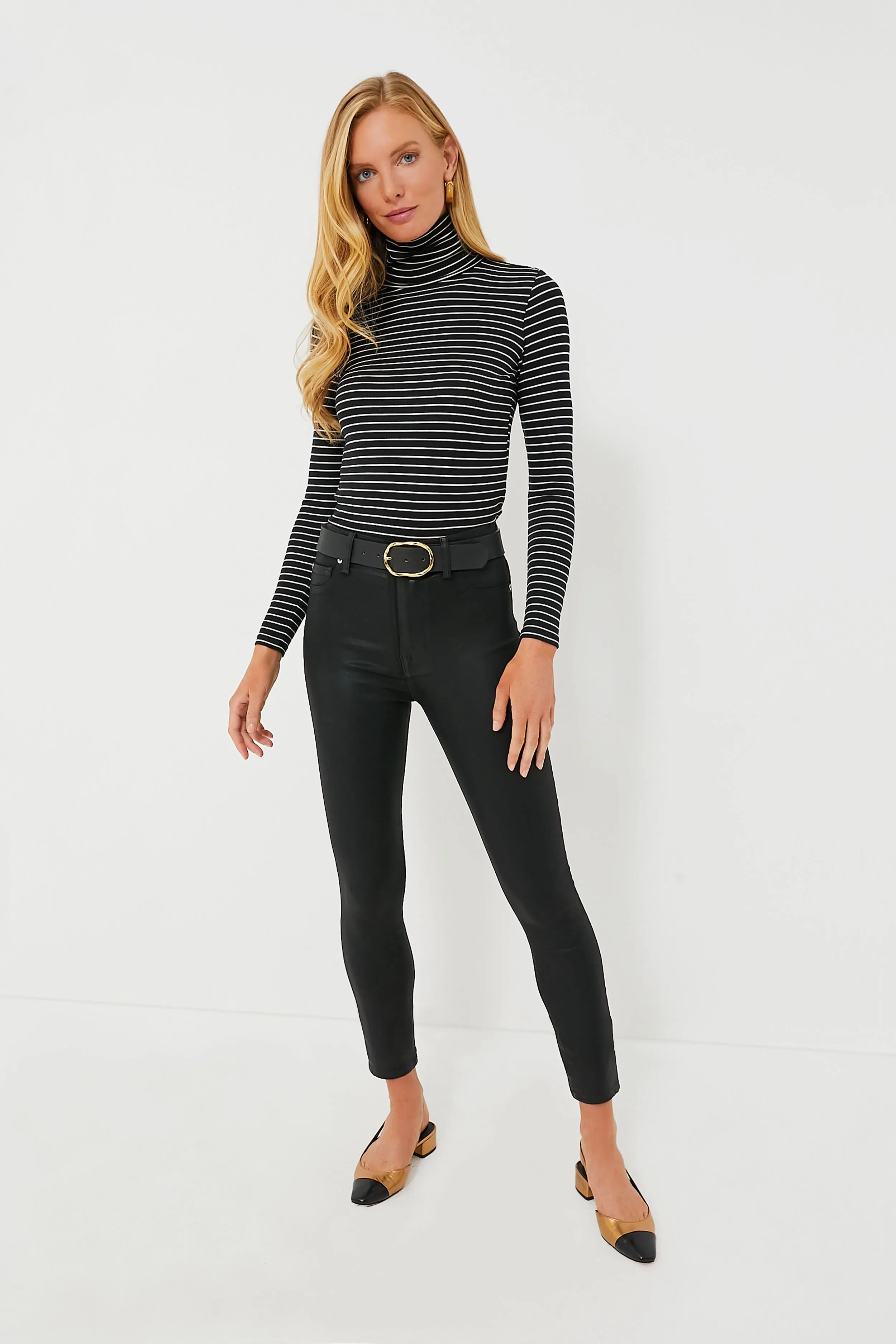 Black and White Stripe Lexi Rib Turtleneck