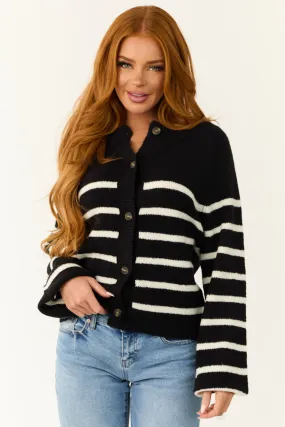 Black and White Striped Button Down Cardigan