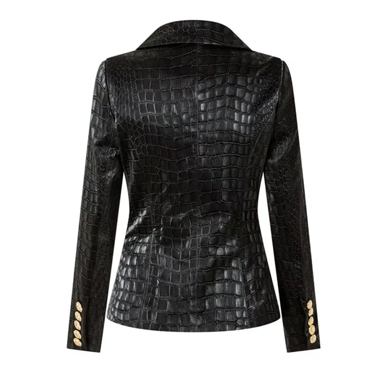 Black Crocodile Vegan Leather Blazer