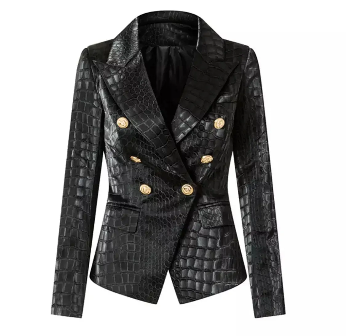 Black Crocodile Vegan Leather Blazer