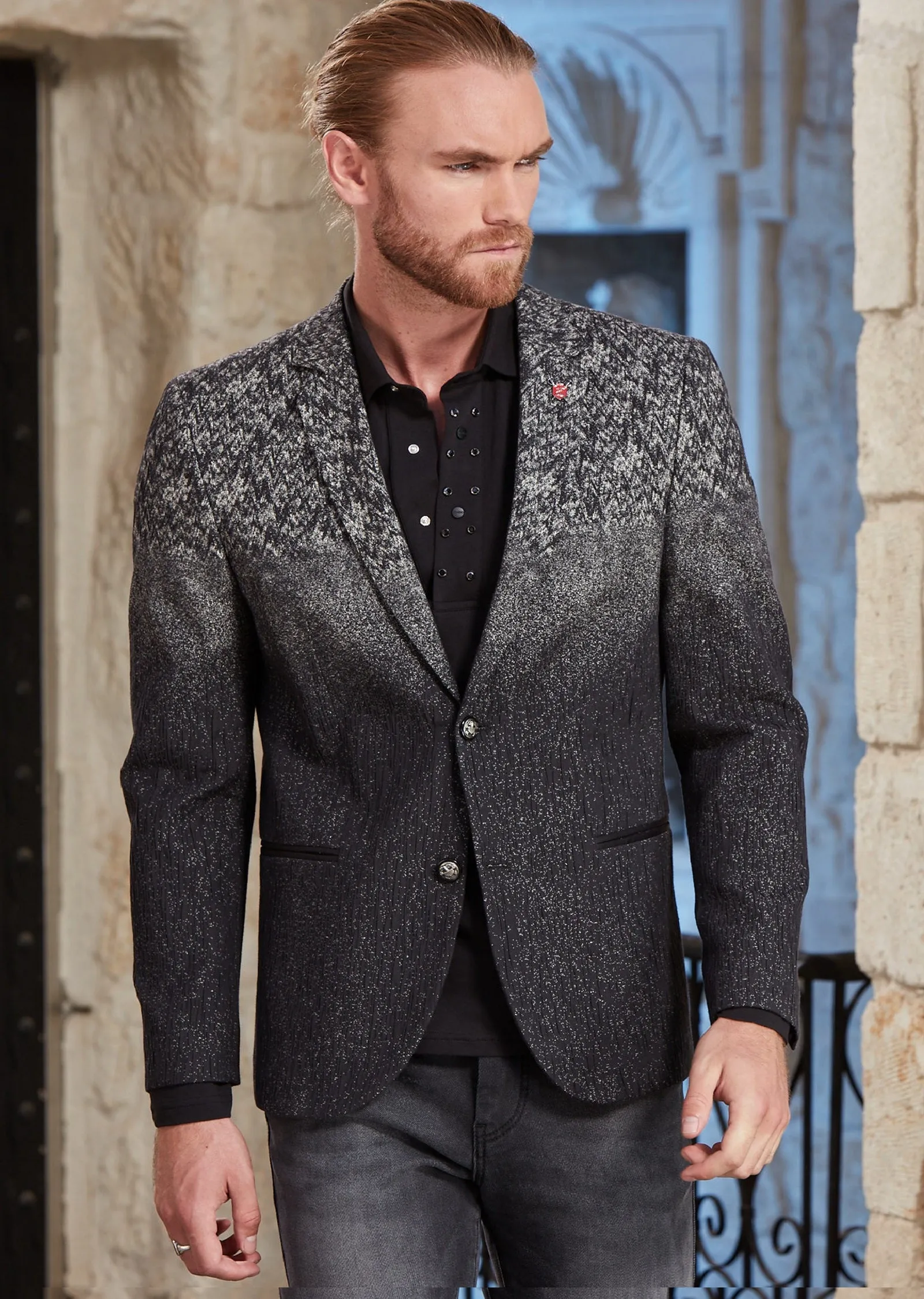 Black Gray Marsalis Jacquard Blazer