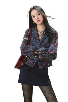 Black Plaid Blazer & Mini Skirt Set