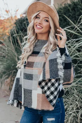 Blog About It Plaid Poncho in Black