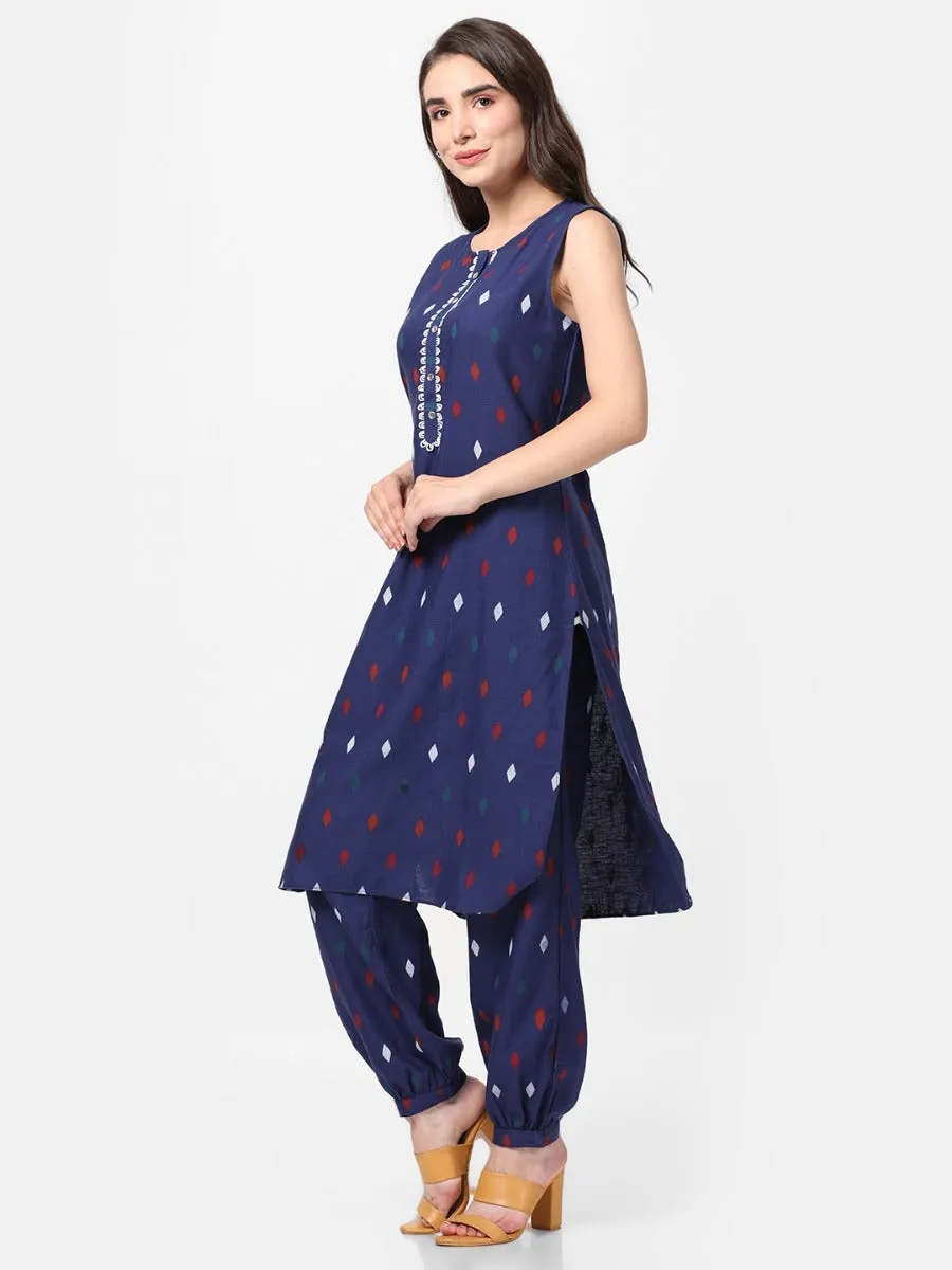 Blue Geometrical Printed Kurta With Harem Pant