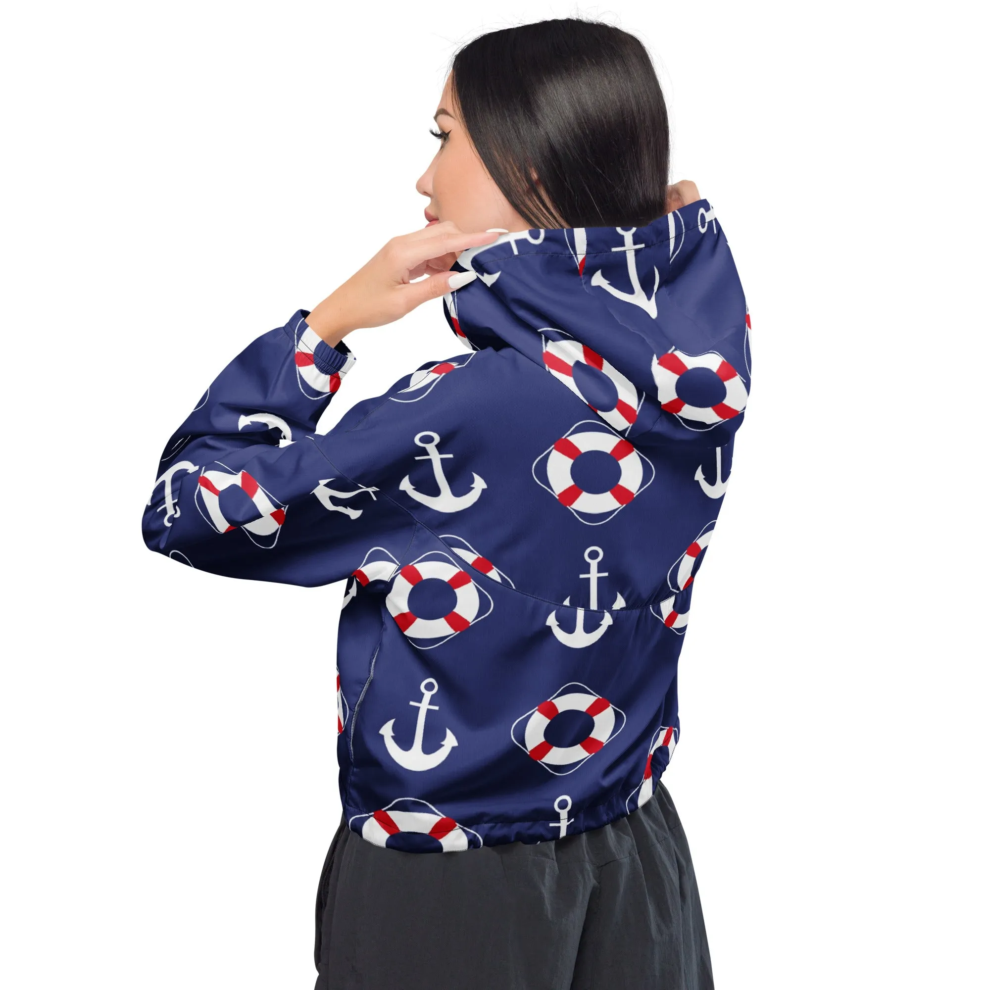 Blue Nautical Women’s Cropped Windbreaker