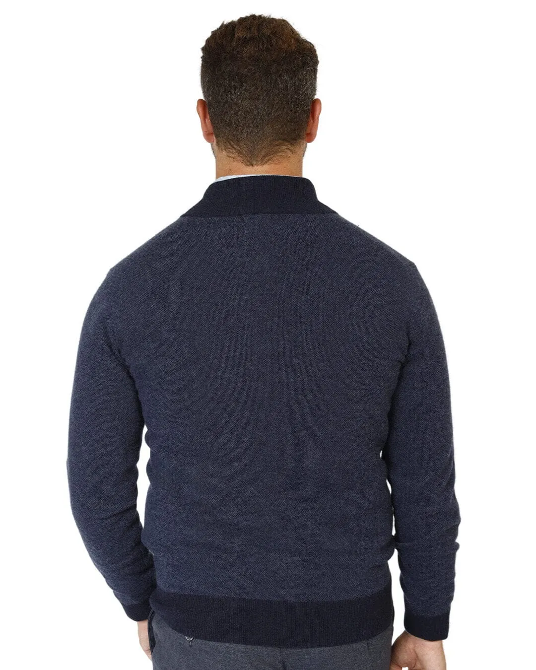 Blue Wool Cashmere Blend Full Zip Cardigan