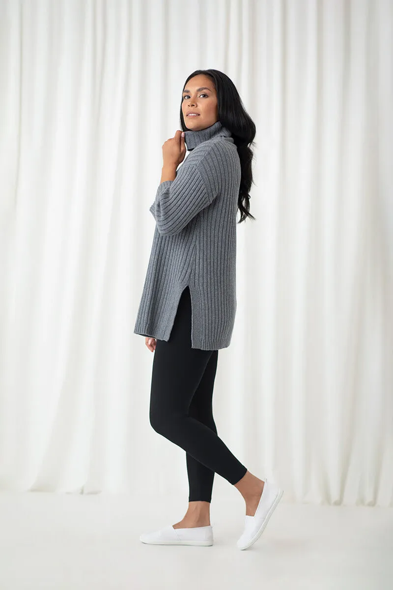 Boxy Rib Sweater Tunic | Melange Light Grey