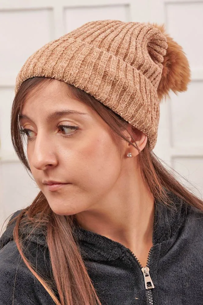 Cable Knit Soft Feel Pom Pom Beanie Hat