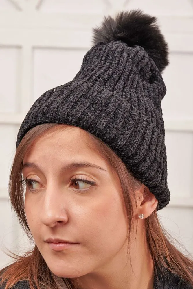 Cable Knit Soft Feel Pom Pom Beanie Hat