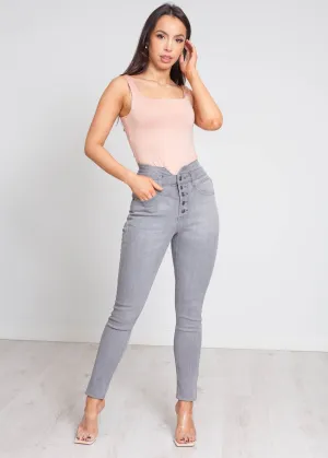 Camilla High Waist Button Jean In Grey