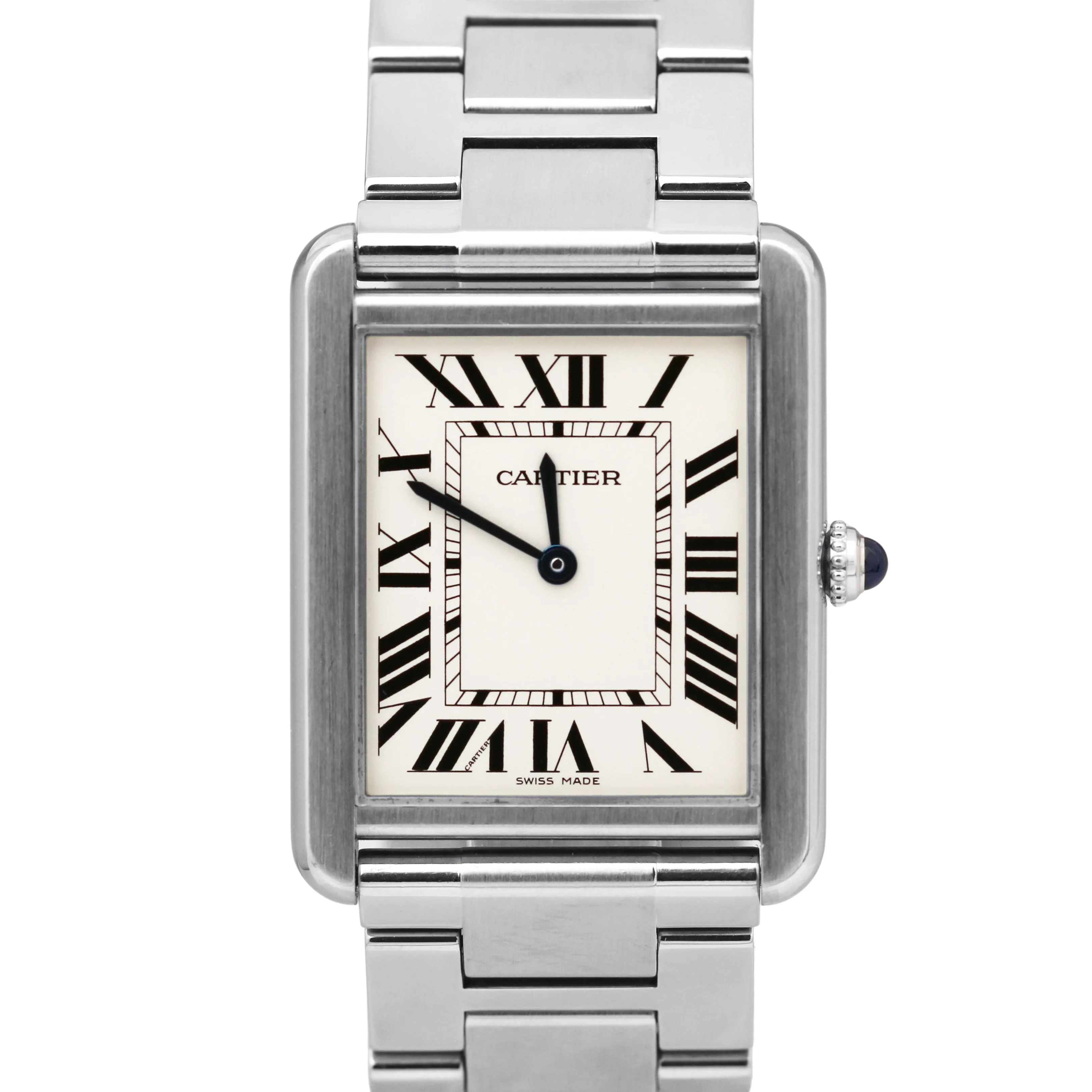 Cartier Tank Solo Large Stainless Steel Ivory Roman Quartz 3169 / W5200014 Watch