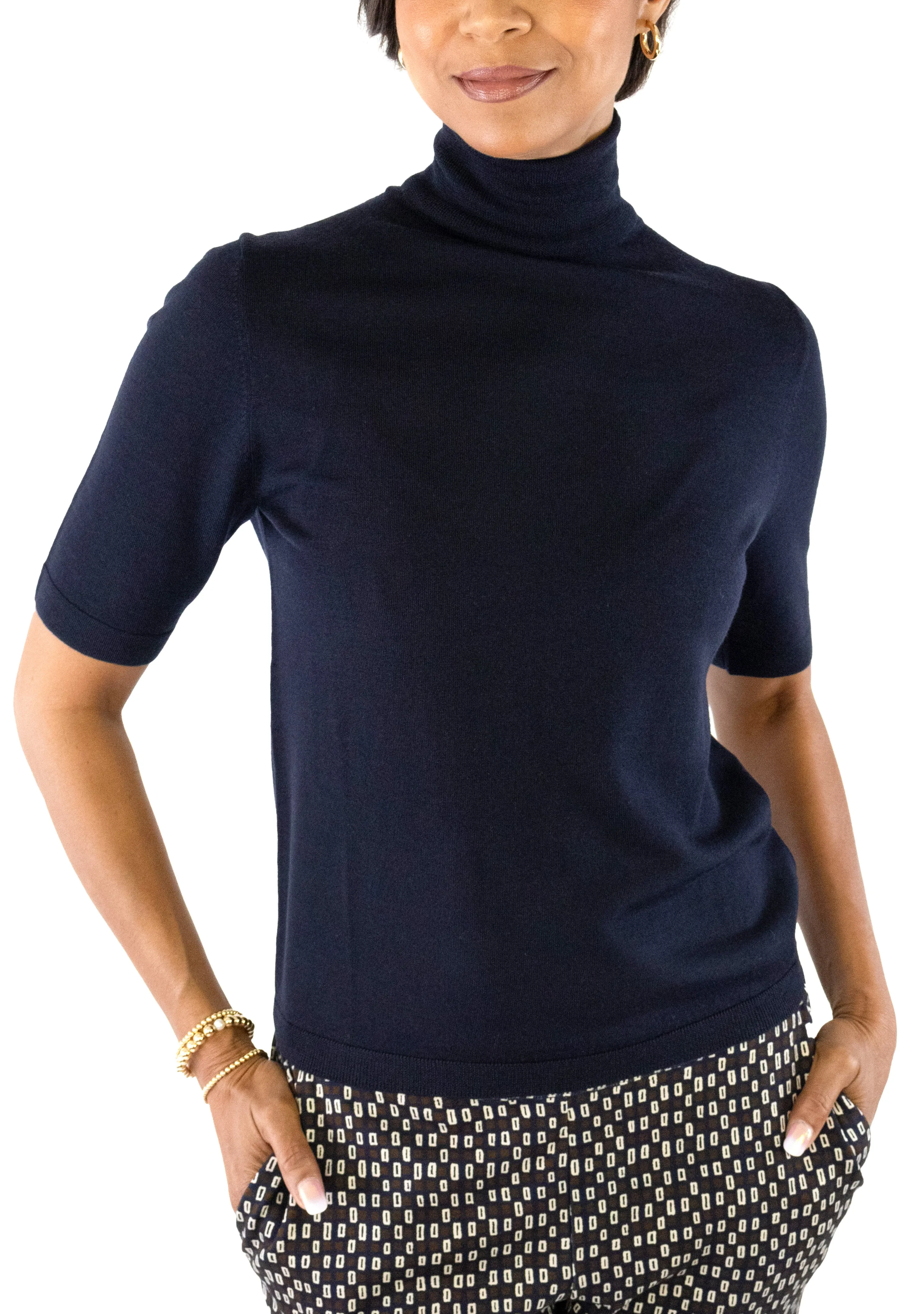 Cashmere Half-Sleeve Turtleneck - Deep Night