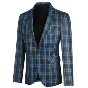 Casual Blazer Men Fashion Slim Fit Business Formal Autumn One Button Wedding Party Vintage Plaid Men Jacket