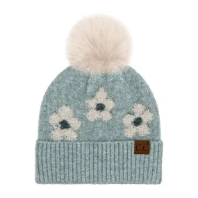 C.C DAISY BEANIE W/ POM (HEATHER MINT)