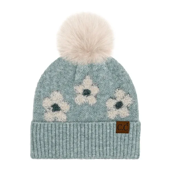 C.C DAISY BEANIE W/ POM (HEATHER MINT)