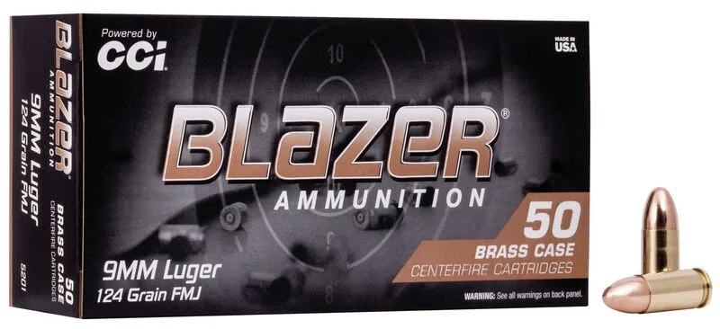 CCI Blazer Brass 9mm Luger 124gr Full Metal Jacket Round Nose 50 Box