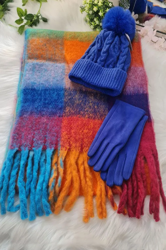 Check Pattern Soft Feel Hat Glove Scarves