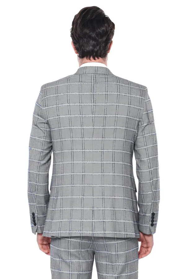 Checked Slim-Fit Grey Men Blazer - Wessi