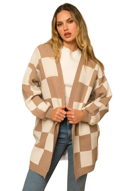 Checker Graphic Sweater Cardigan