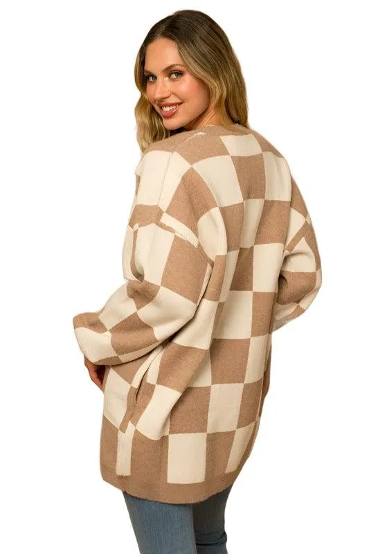 Checker Graphic Sweater Cardigan