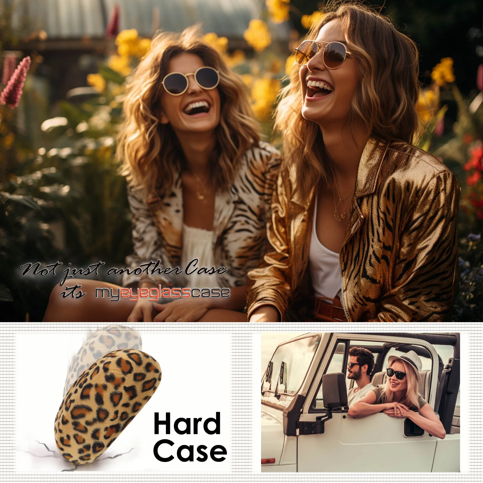 Chic Extra large Sunglasses case in Leopard Animal Print for Curved Frames - Glasses Holder with Pouch & Cloth (AS413 Leopard)