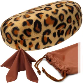 Chic Extra large Sunglasses case in Leopard Animal Print for Curved Frames - Glasses Holder with Pouch & Cloth (AS413 Leopard)