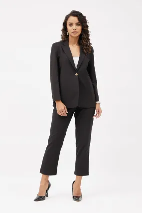 Classic Work Blazer & Trouser Women's Linen Pant Suit Set - Black