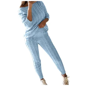 Cozy Baby Blue Cable Knit 2pc Sweater & Leggings Set