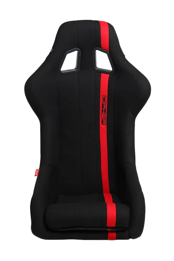 CPA1008 ALL BLACK FABRIC W/ RED STRIPE CIPHER AUTO FULL BUCKET RACING SEAT - FIBER GLASS - SINGLE