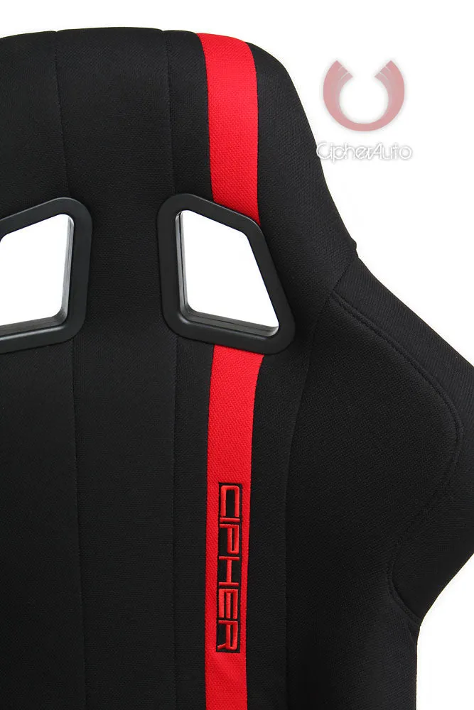 CPA1008 ALL BLACK FABRIC W/ RED STRIPE CIPHER AUTO FULL BUCKET RACING SEAT - FIBER GLASS - SINGLE