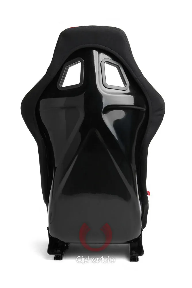 CPA1008 ALL BLACK FABRIC W/ RED STRIPE CIPHER AUTO FULL BUCKET RACING SEAT - FIBER GLASS - SINGLE