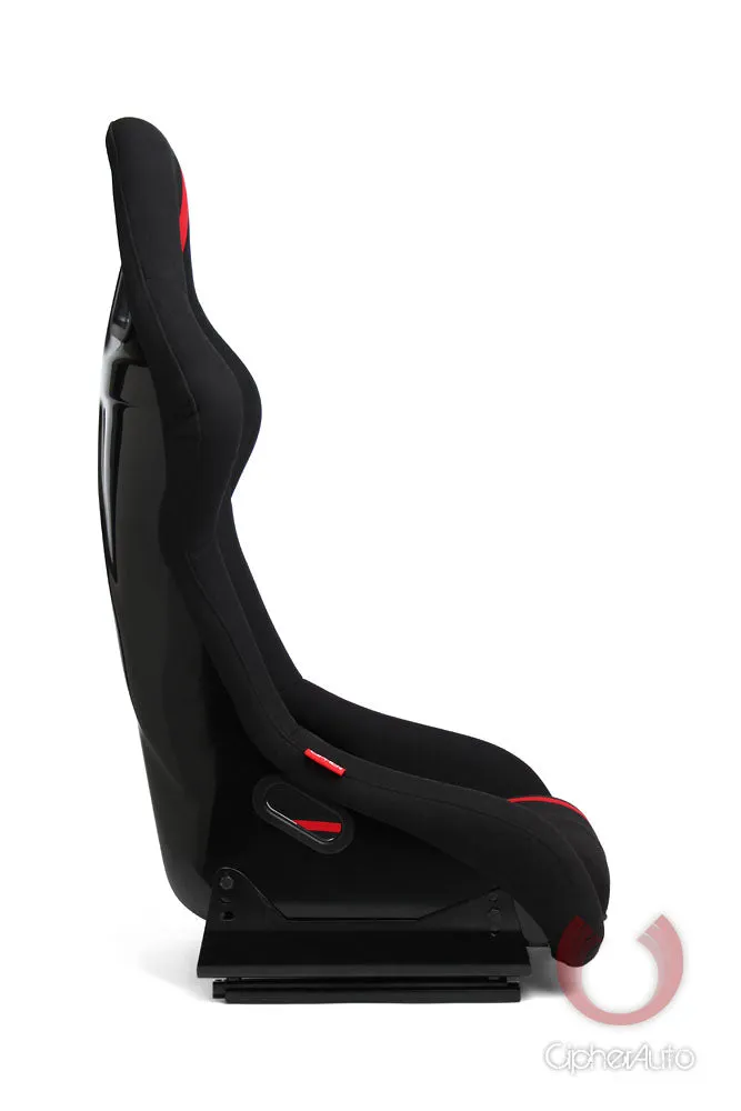 CPA1008 ALL BLACK FABRIC W/ RED STRIPE CIPHER AUTO FULL BUCKET RACING SEAT - FIBER GLASS - SINGLE