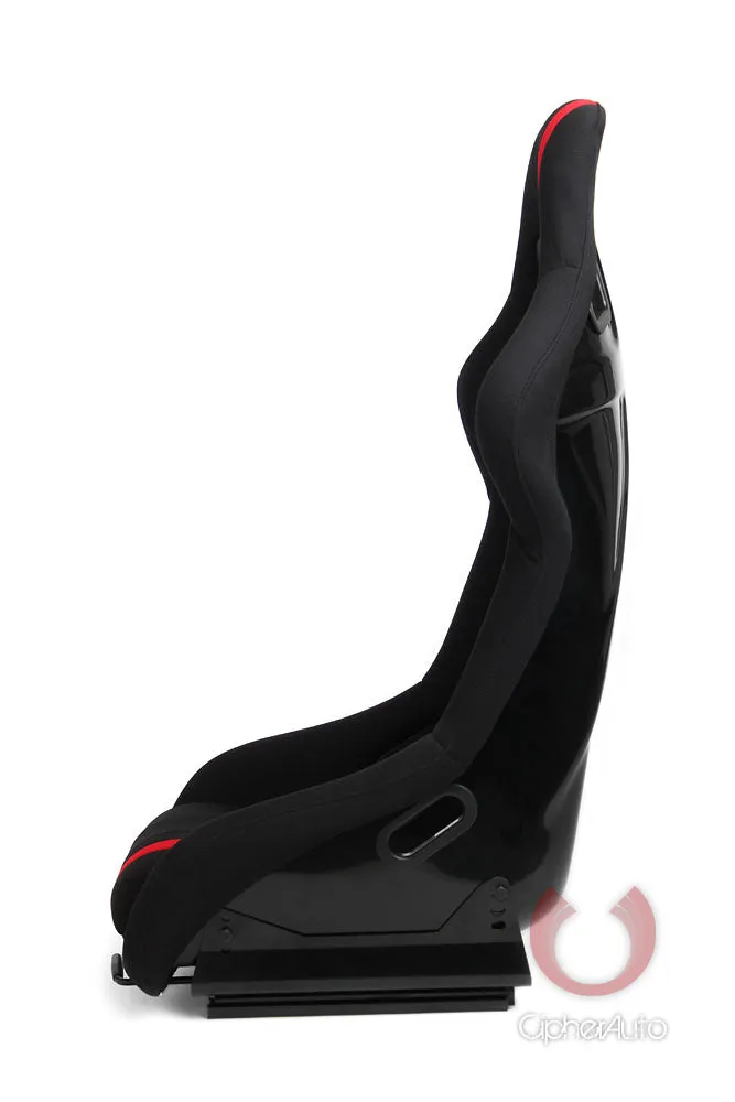 CPA1008 ALL BLACK FABRIC W/ RED STRIPE CIPHER AUTO FULL BUCKET RACING SEAT - FIBER GLASS - SINGLE