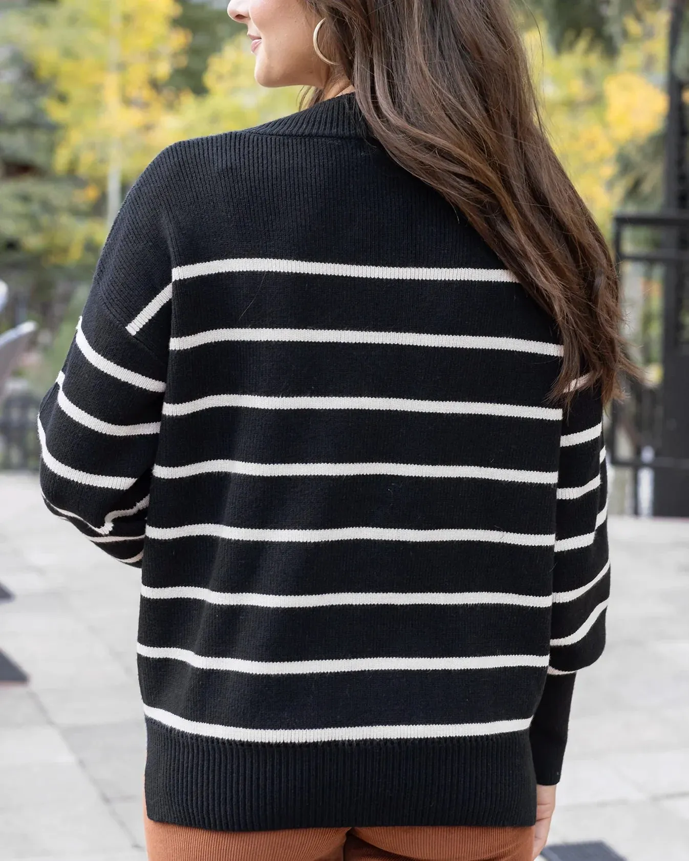 Crew Neck Striped Sweater in Black Stripe by Grace & Lace (Ships in 1-2 Weeks)