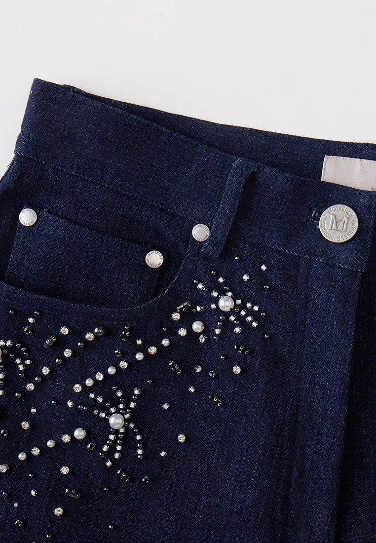 Dark Blue Embellished Flare Jeans