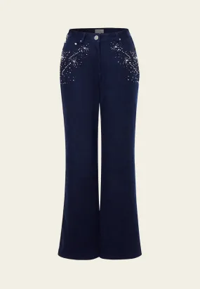 Dark Blue Embellished Flare Jeans