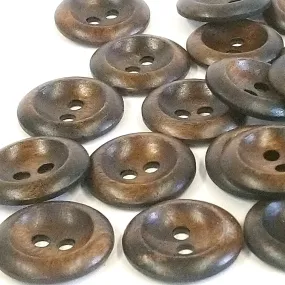 Dark Olive Wood Natural Curve Edge Two Hole Button, 20mm and 15mm