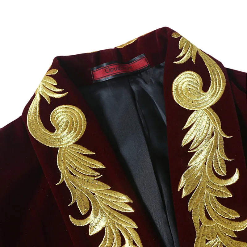 Dark Red Velveteen Blazer Embroidered Blazer