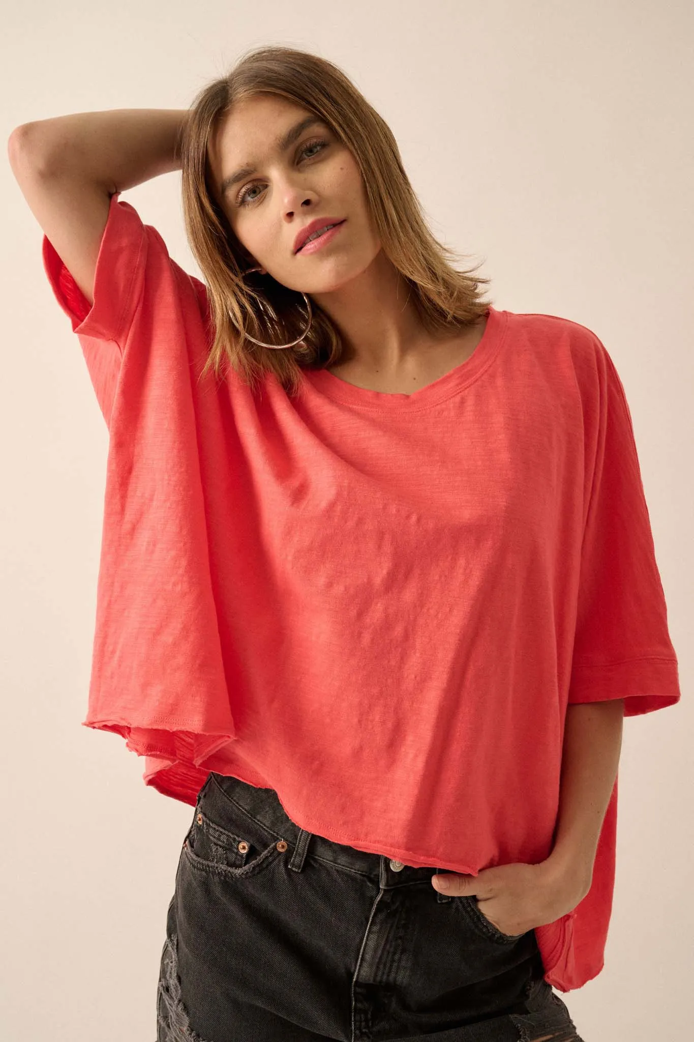 Easy Fit Vintage-Wash Cotton Oversized Boxy Tee