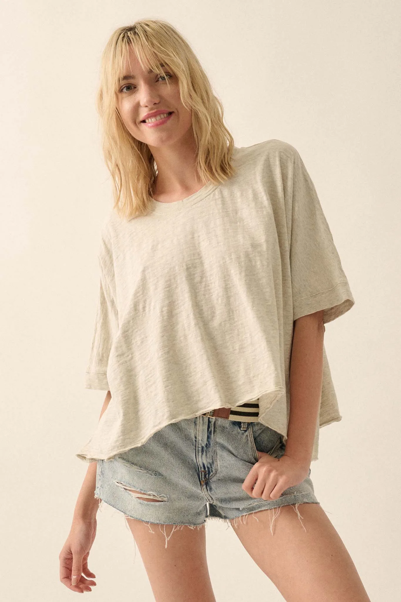 Easy Fit Vintage-Wash Cotton Oversized Boxy Tee