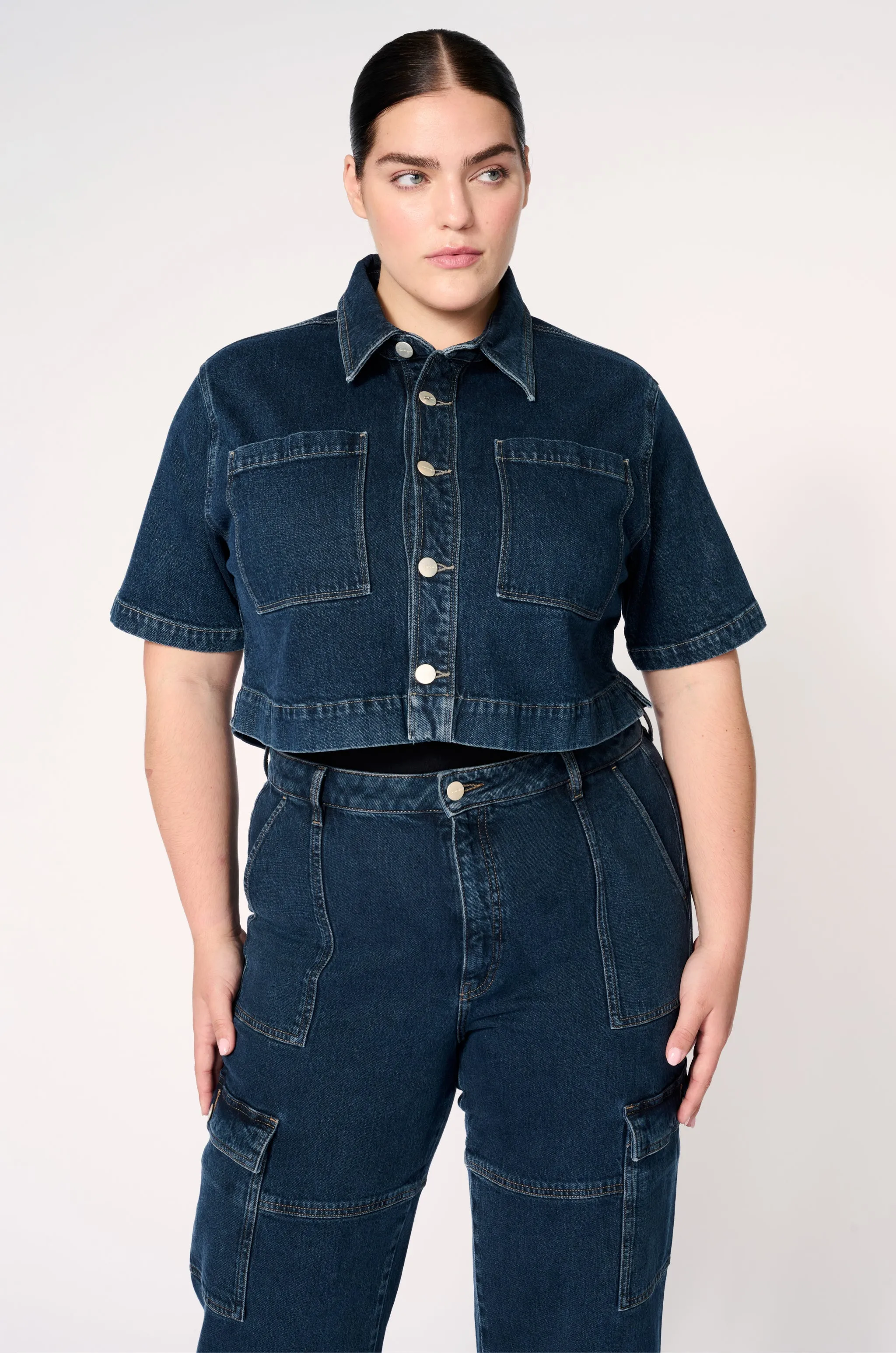 ELS PLUS - CROPPED DENIM SHIRT JACKET | SPEECHLESS