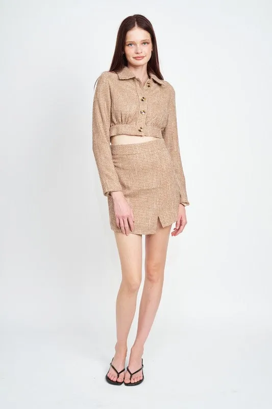 Emory Park CROPPED TWEED JACKET WITH SHIRRING DETAIL