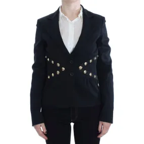 Exte Chic Black Stretch Blazer with Gold Button Detail